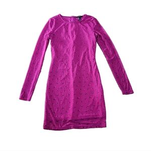 FOREVER 21 Floral Pink Mesh Net Mini Bodycon Dress Size S Y2K Disco Long Sleeve